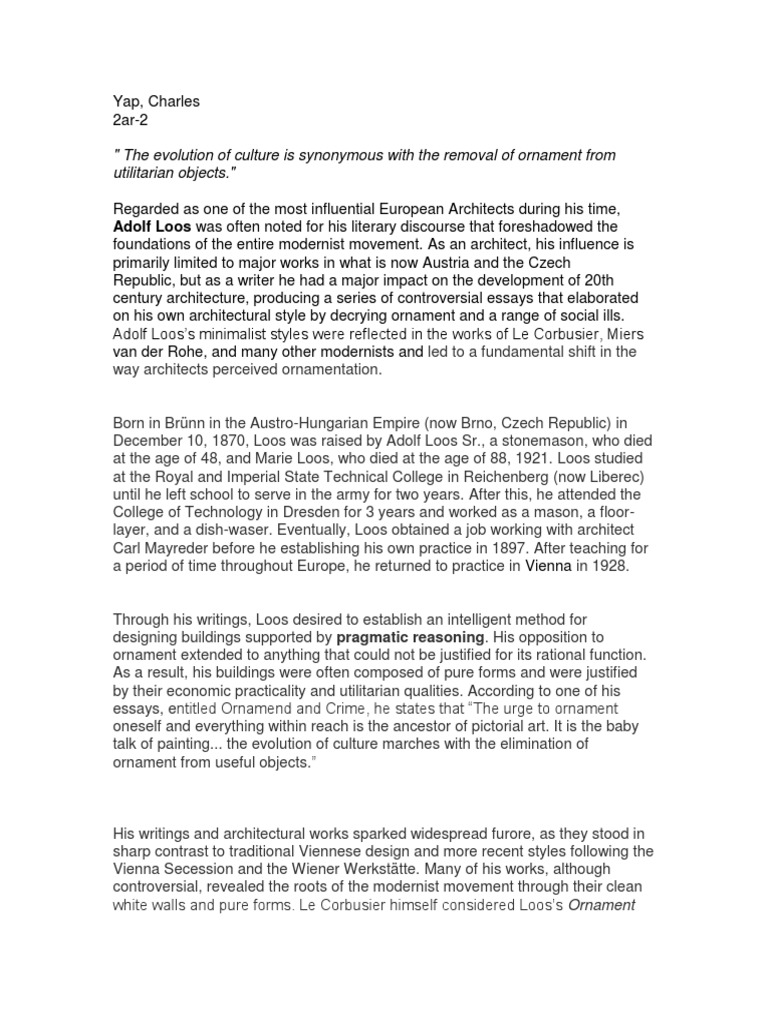 Ornament and Crime The Influential Philosophy and Architecture of