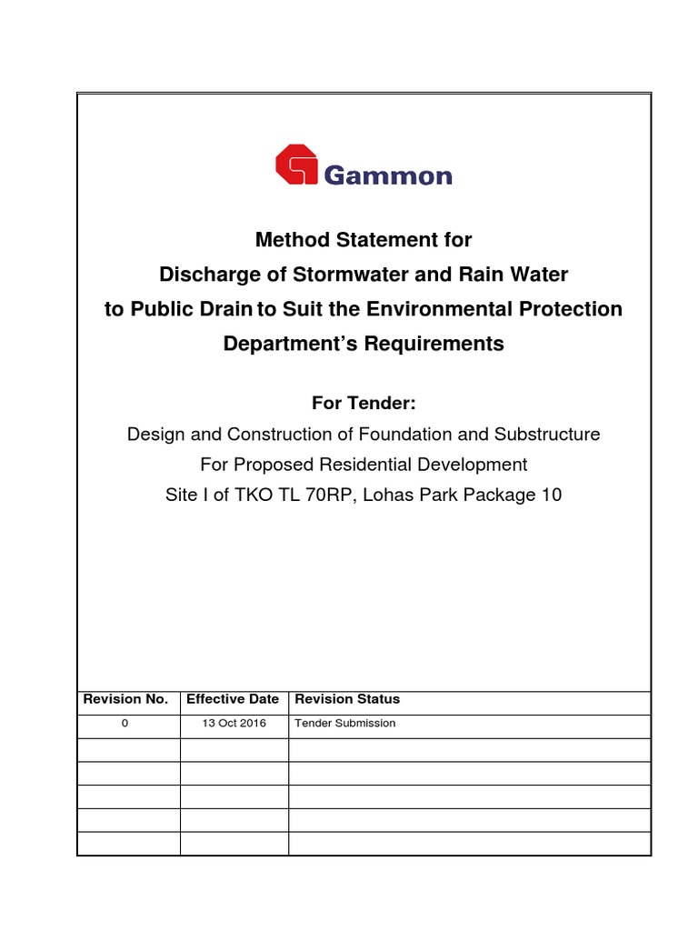 Stormwater Discharge Method Statement | PDF | Surface Runoff | Stormwater