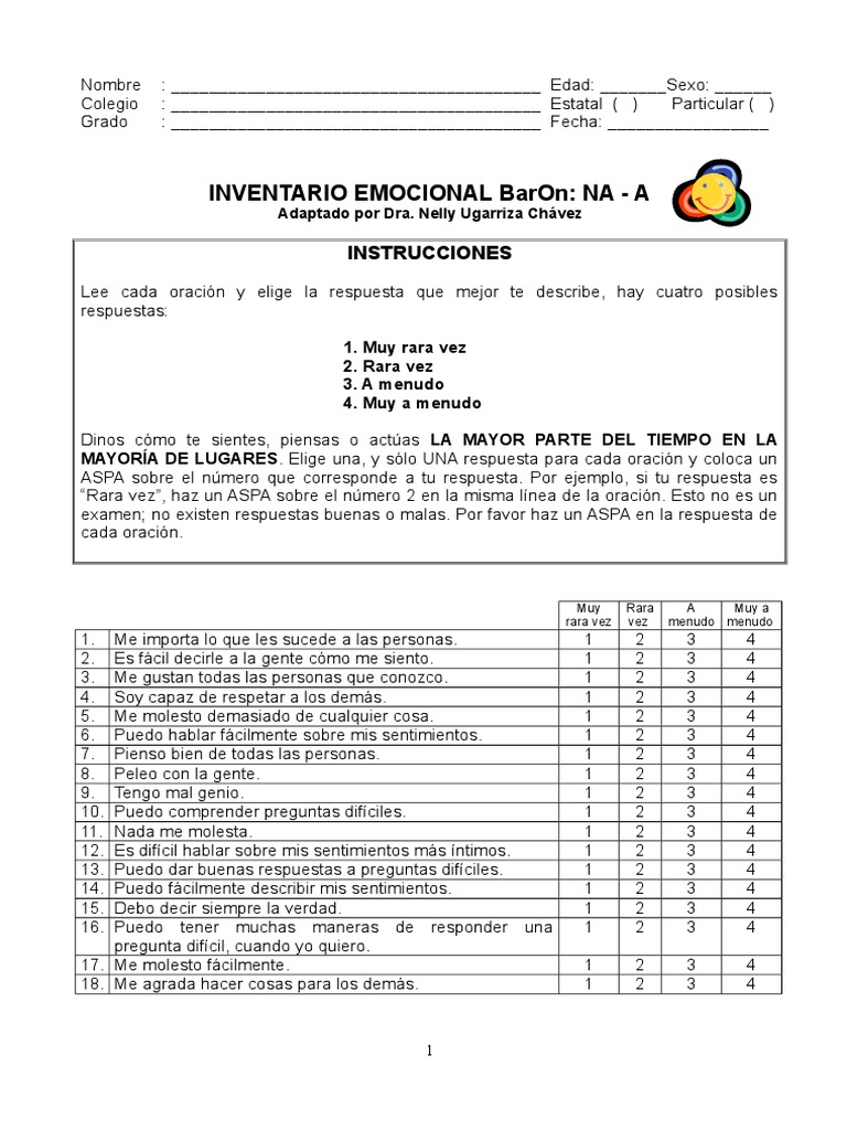 CUESTIONARIO DEL ICE-BarOn NA - ABREVIADO | PDF