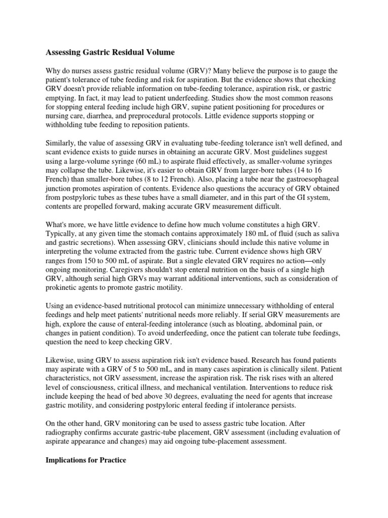 Assessing Gastric Residual Volume: Implications For Practice | PDF ...
