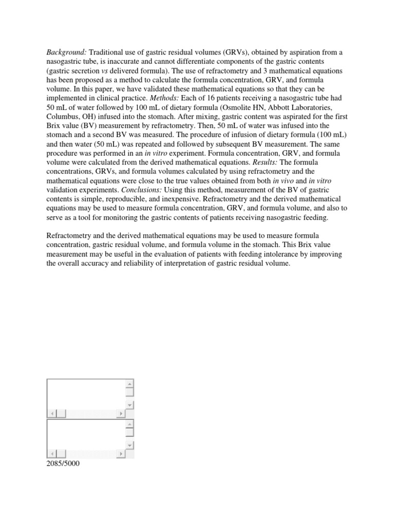 Background Traditional Use of Gastric Residual Volumes (GRVS