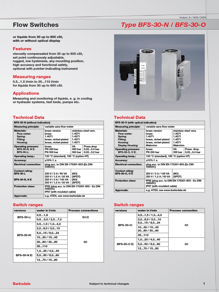 Flow Switches: Type BFS-30-N / BFS-30-O Type BFS-30-N / BFS-30-O | PDF ...