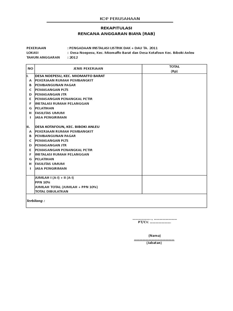 Contoh Rab Gabungan | PDF | Teknologi & Rekayasa