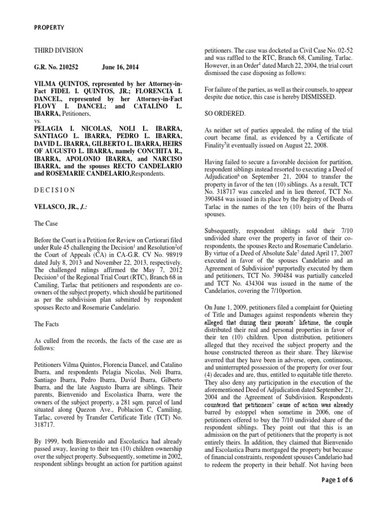 Quintos vs. Nicolas PDF Prejudice (Legal Term) Lawsuit