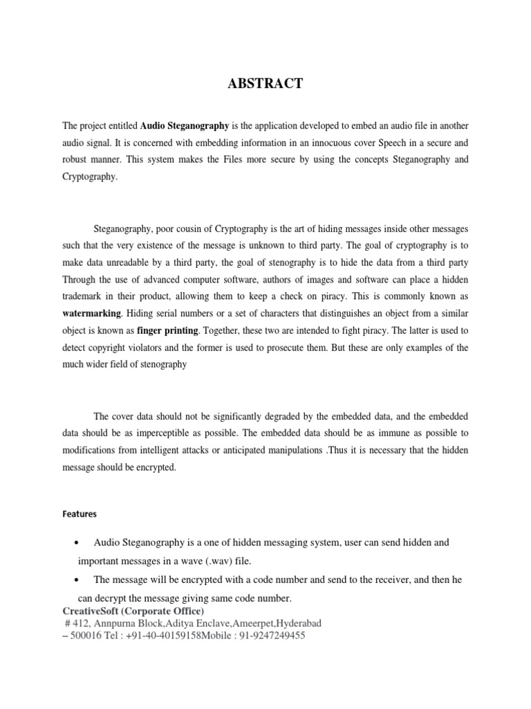 Audio Stenography Abstract | Download Free PDF | Cryptography | Key ...