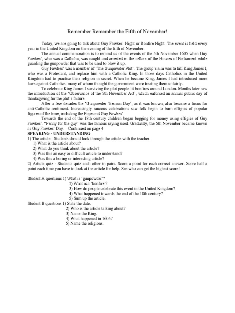 Remember Remember The Fifth of November!: Speaking - Understanding ...