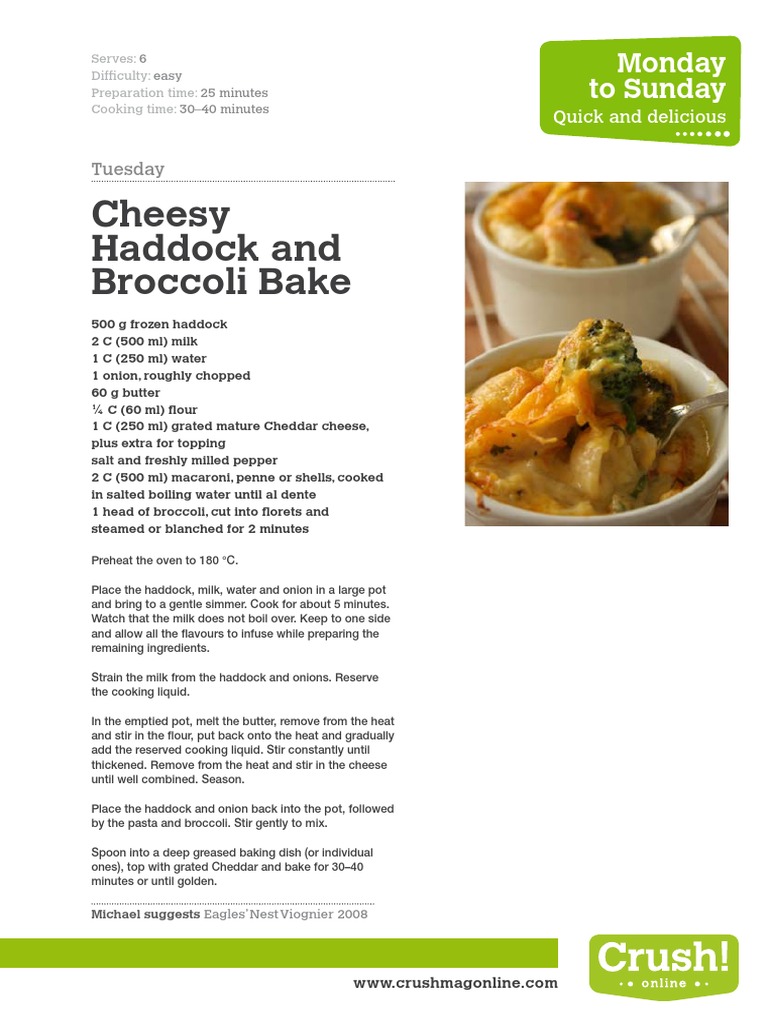 Cheesy Haddock and Broccoli Bake Monday To Sunday PDF