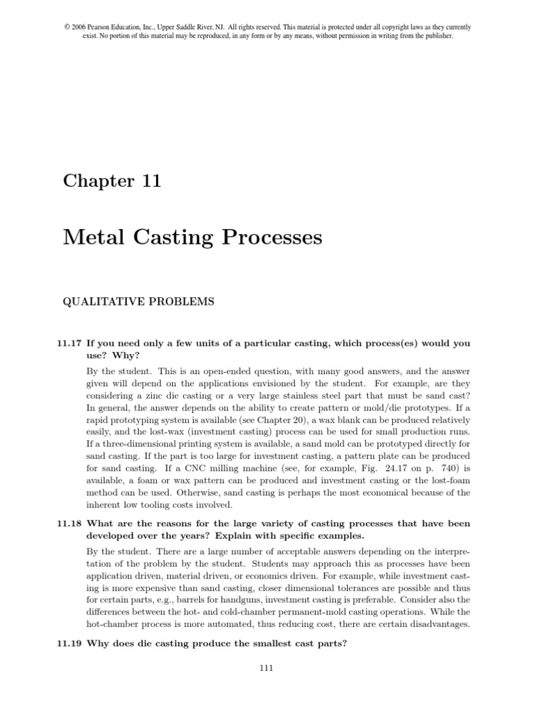 Metal Casting Processes Qualitative Problems PDF Casting