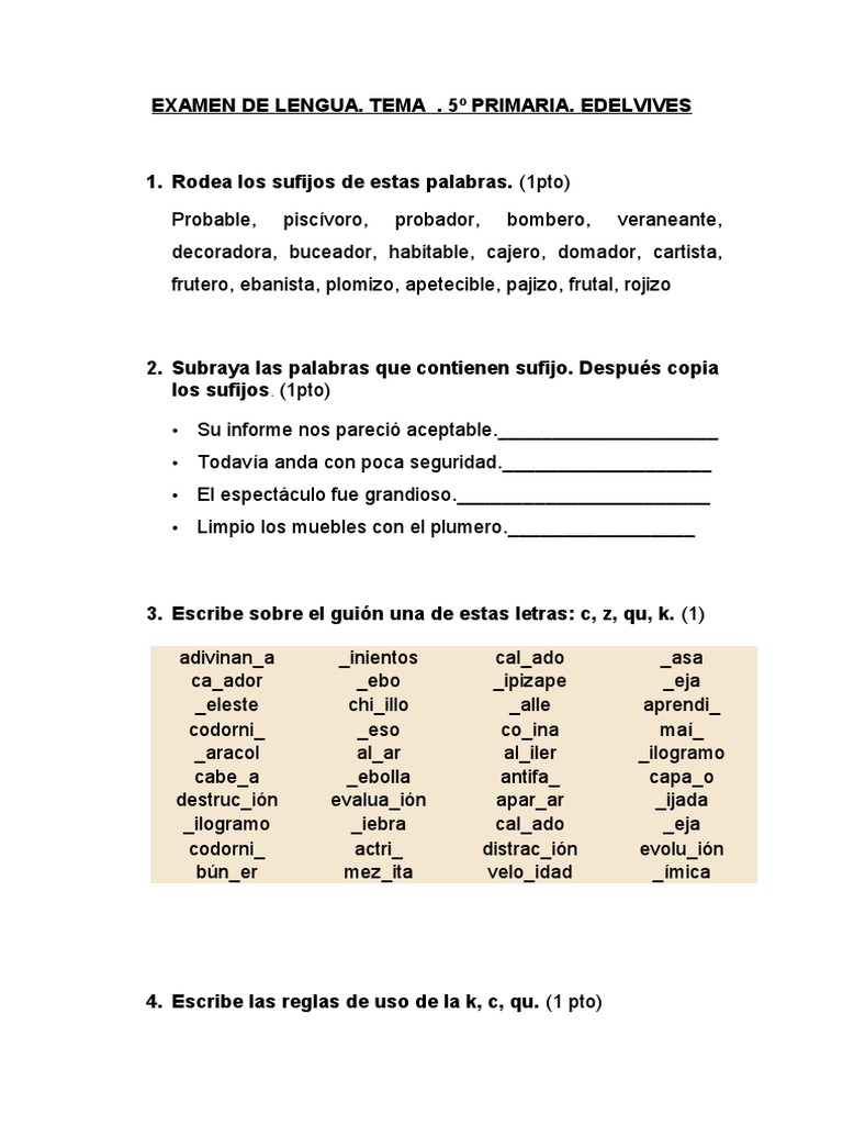 Examen de Lengua 5º Primaria Edelvives | PDF | Idiomas