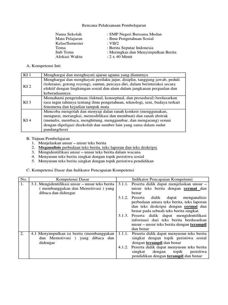 Contoh RPP Karakter Dan K13 | PDF