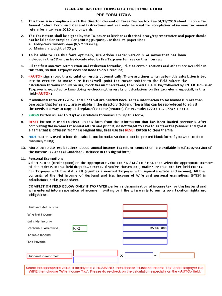 General Instructions For The Completion PDF Form 1770 S | PDF ...