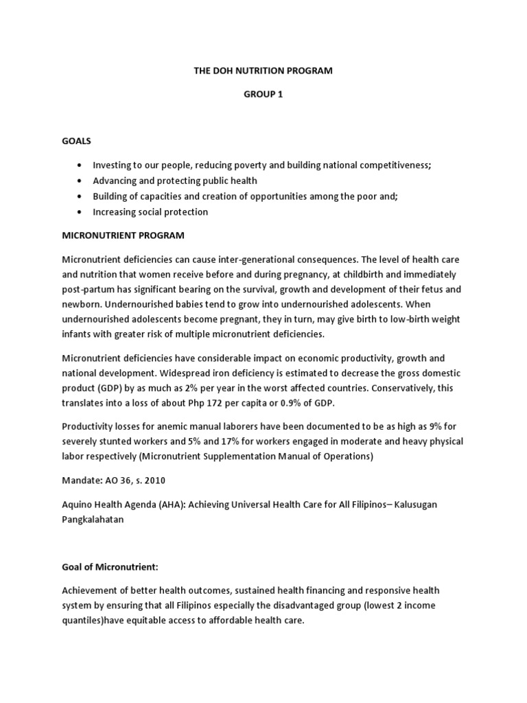 The Doh Nutrition Program PDF Micronutrient Human Nutrition