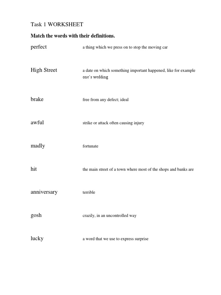 Task 1 Worksheet: Match The Words With Their Definitions | PDF | Law