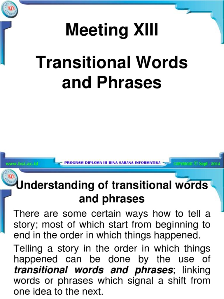 Meeting XIII Transitional Words and Phrases | PDF | Foreign Language ...