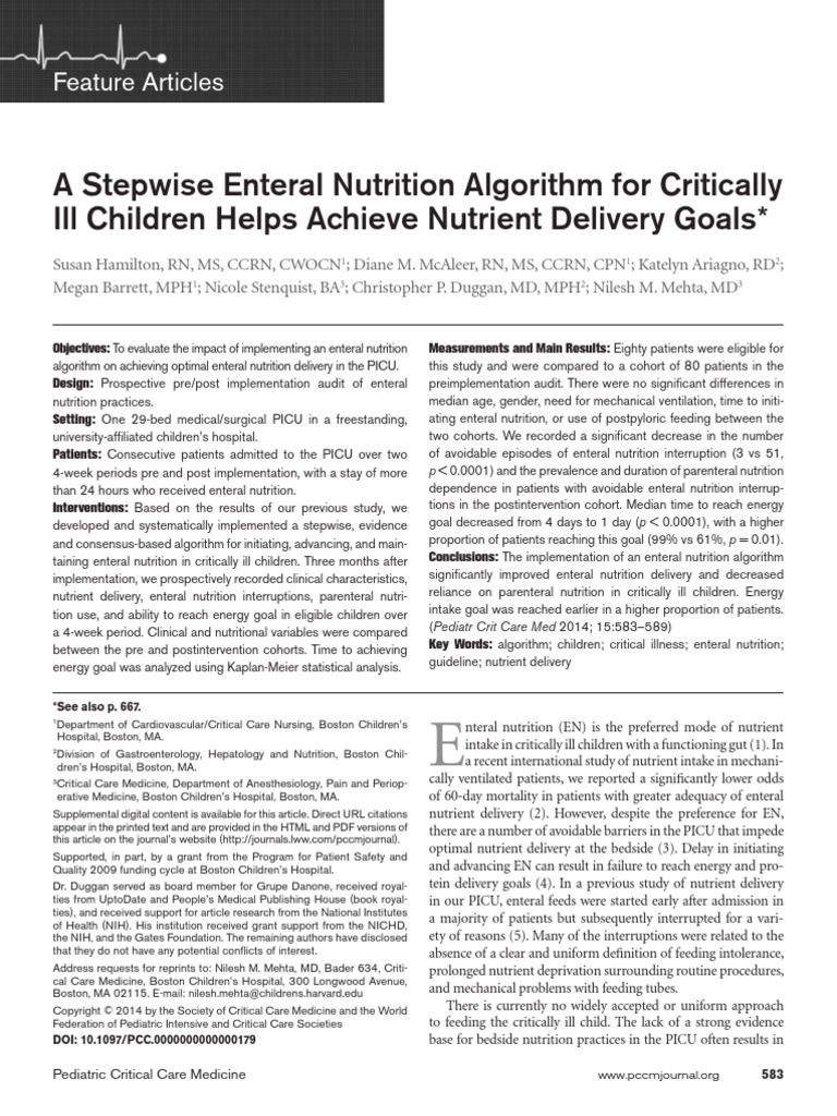 A Stepwise Enteral Nutrition Algorithm For Critically (Susan Dan Nilesh ...