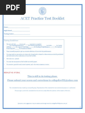 専用ページ1/2 ACET Practice Test Booklet: This Is Still in Its Testing