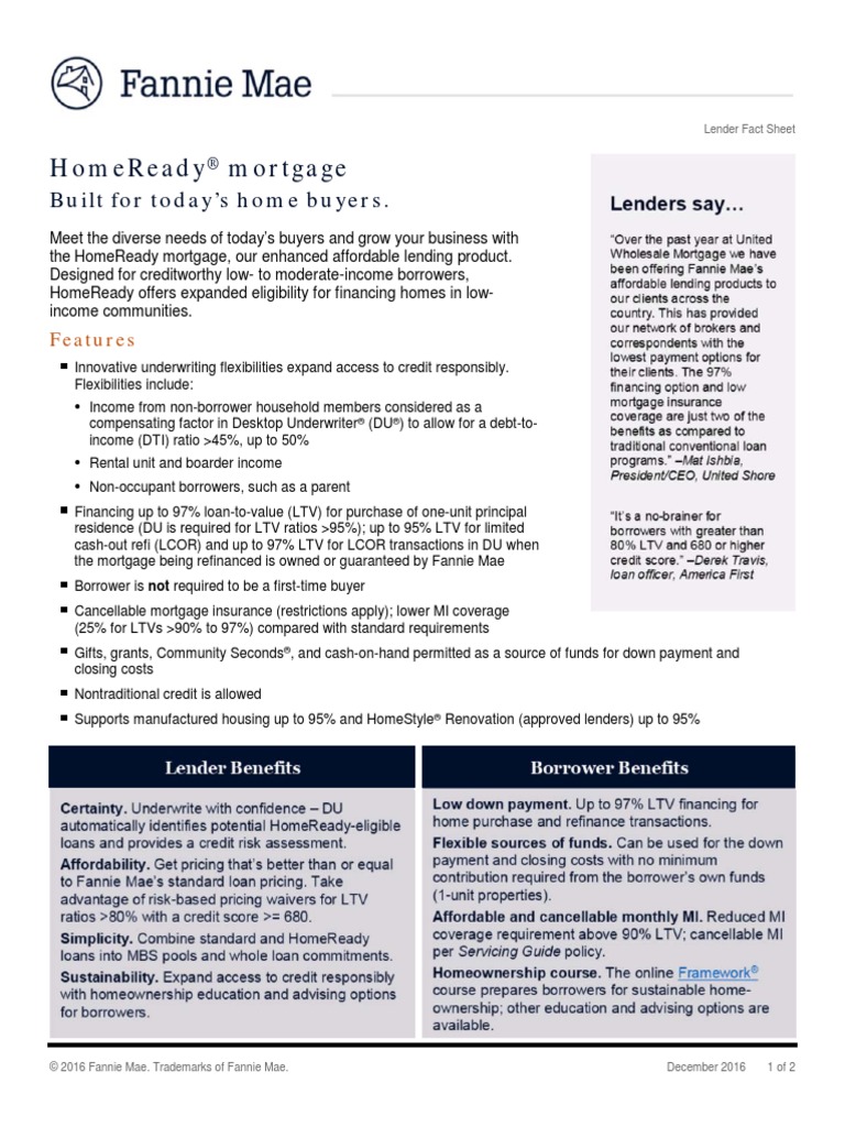 Homeready Mortgage: Built For Today'S Home Buyers | PDF | Loan To Value ...