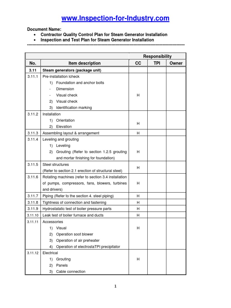 Steam Generator Package Quality Control Plan | PDF | Boiler | Steam