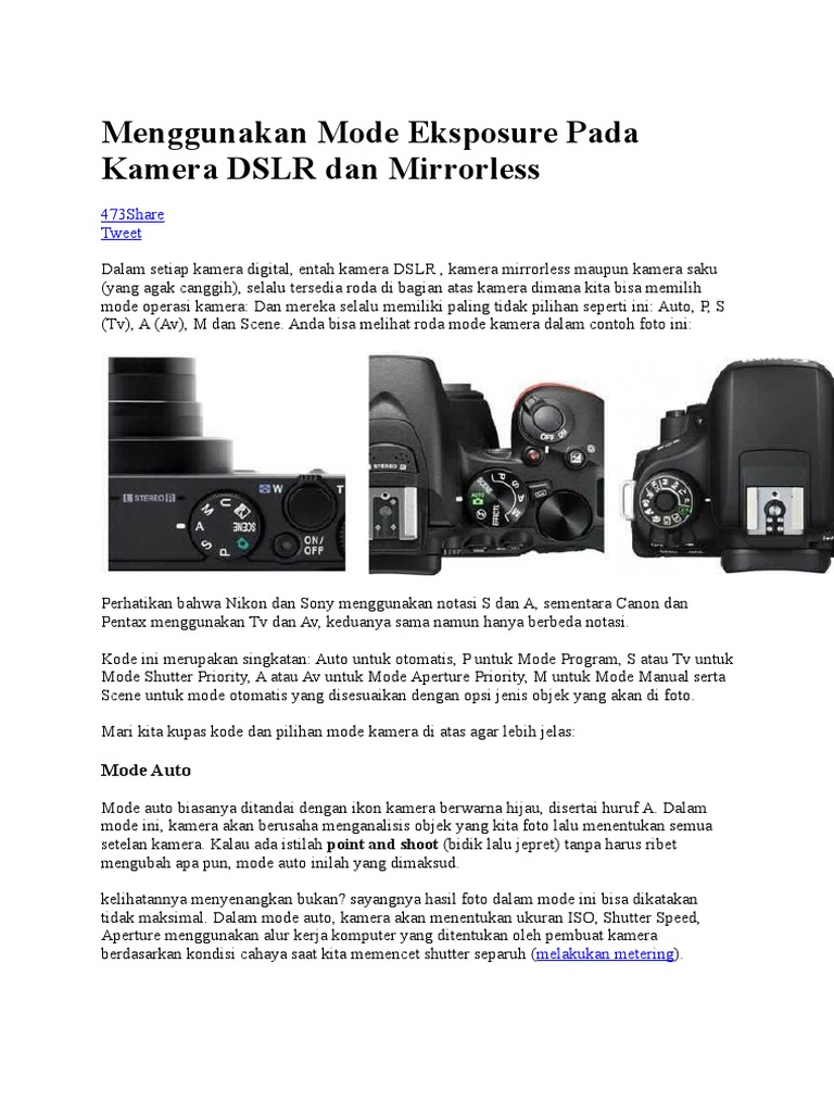 Tentang Kamera Digital SLR Dan Mirrorless Setting Dan Fiturnya | PDF ...