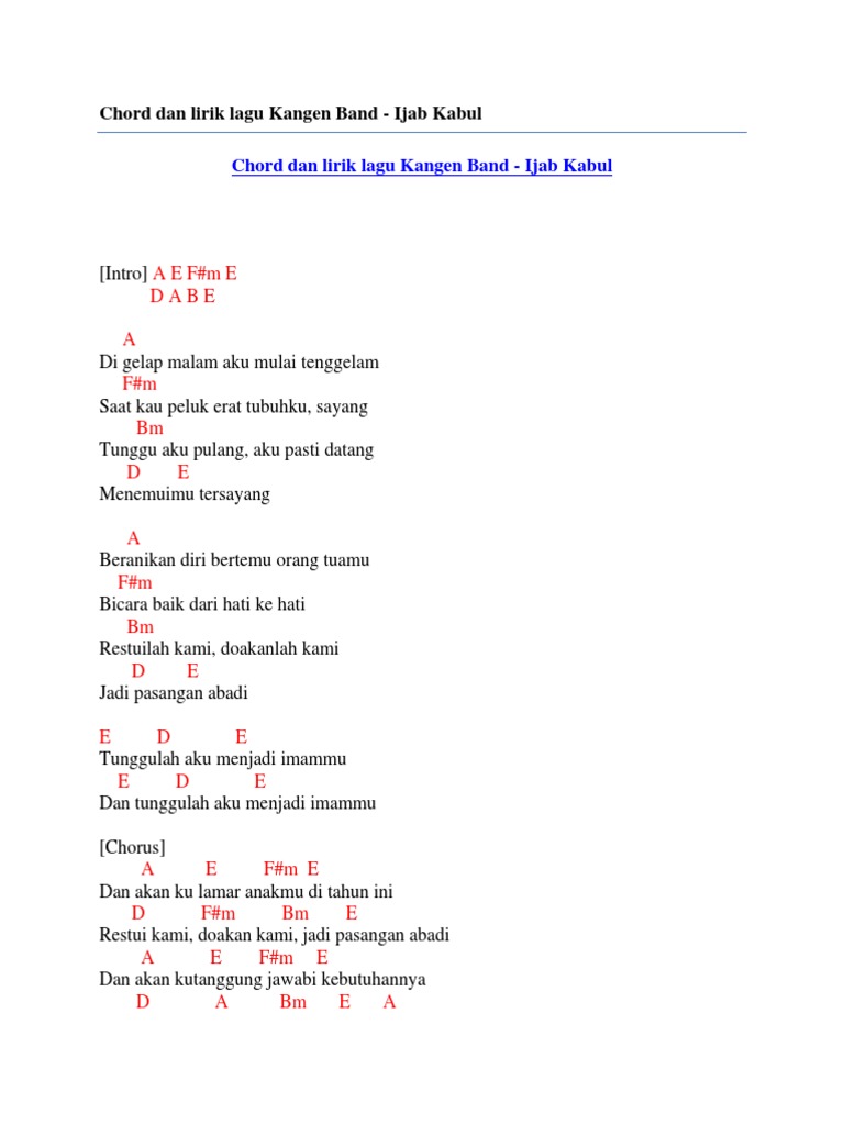 Chord Dan Lirik Lagu Kangen Band Ijab Kabul Pdf