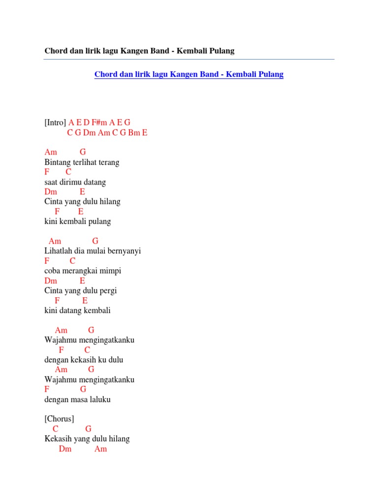 Chord Dan Lirik Lagu Kangen Band Kembali Pulang