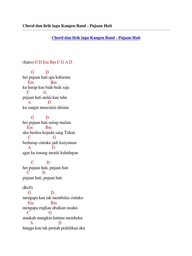 Chord Dan Lirik Lagu Kangen Band Pujaan Hati Pdf