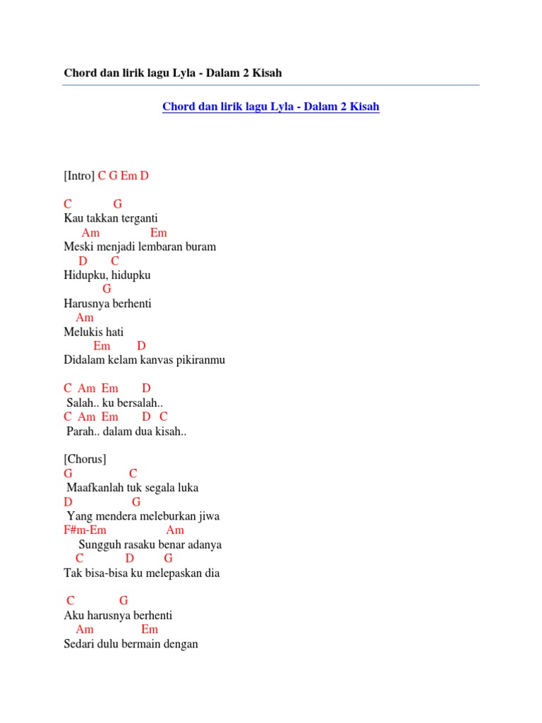 Chord Dan Lirik Lagu Lyla Dalam 2 Kisah