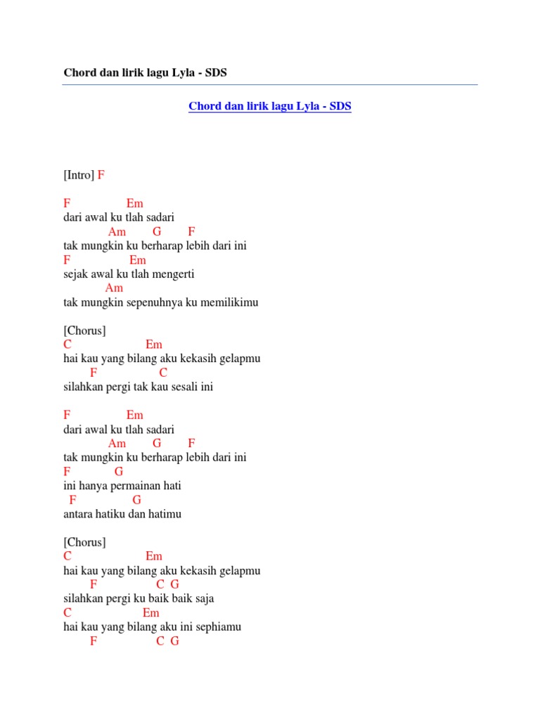 Chord Dan Lirik Lagu Lyla Sds Pdf