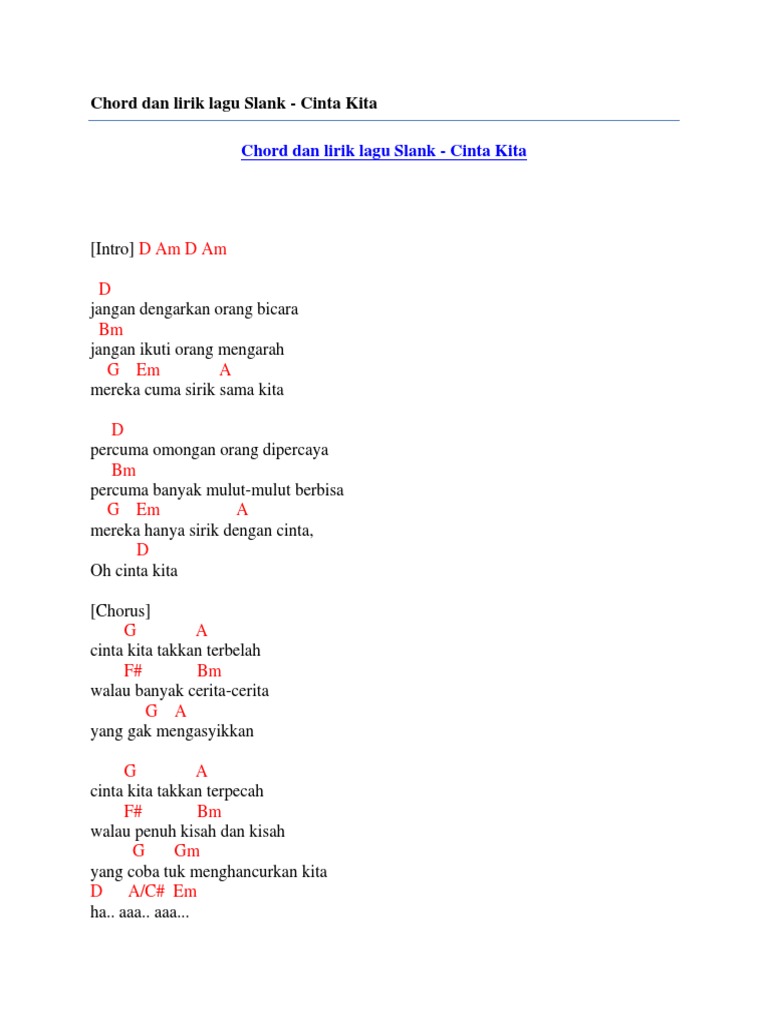 Chord Dan Lirik Lagu Slank Cinta Kita Pdf