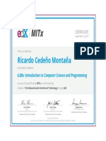 Ricardo Cedeño Montaña: 6.00x: Introduction To Computer Science and Programming