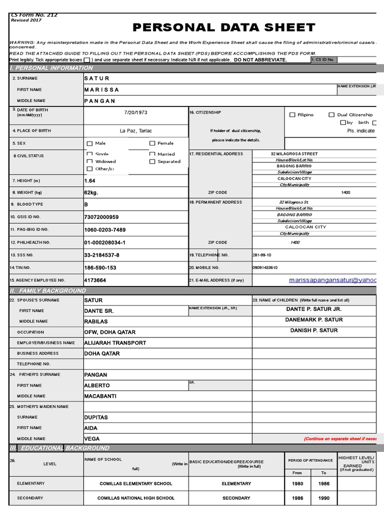 2017 Personal Data Sheet PDF Passport Crime & Violence