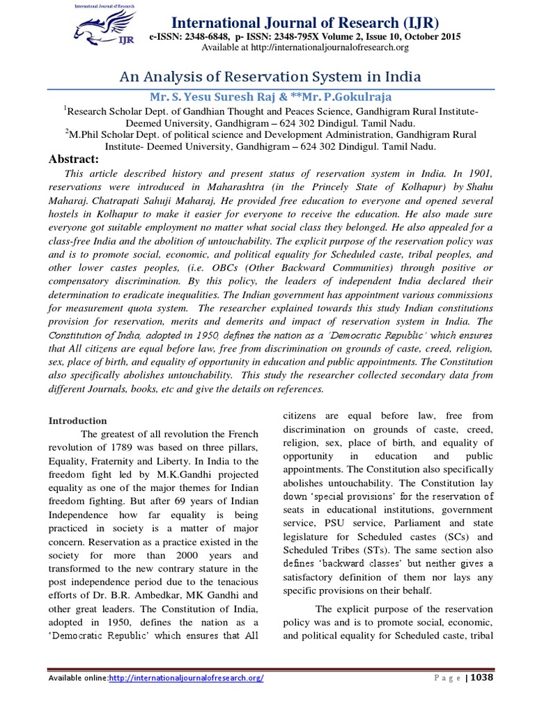 Research paper on reservation in india picture