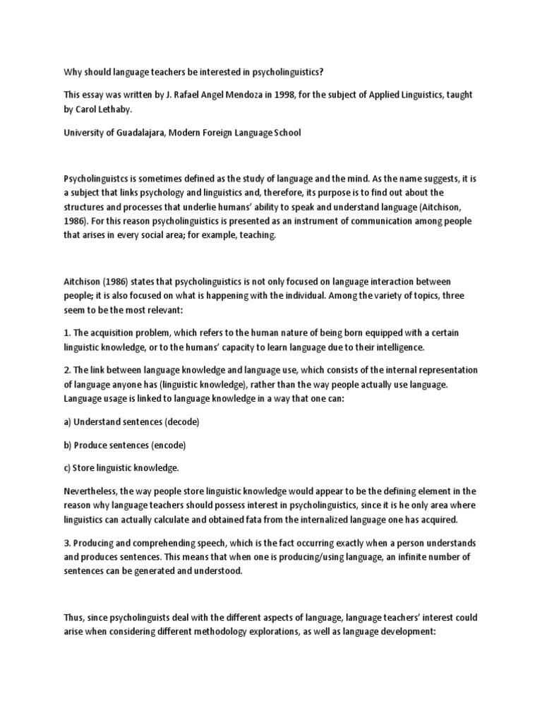 The Role of Psycholinguistics in Teaching | PDF | Psycholinguistics ...