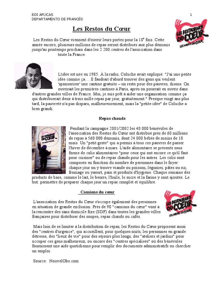 Exposé Sur Les Restos Du Cœur Pdf