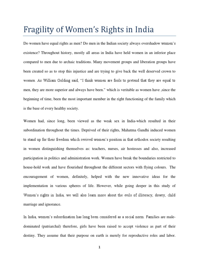 Fragility of Women's Right in India PDF Marriage Women's Rights
