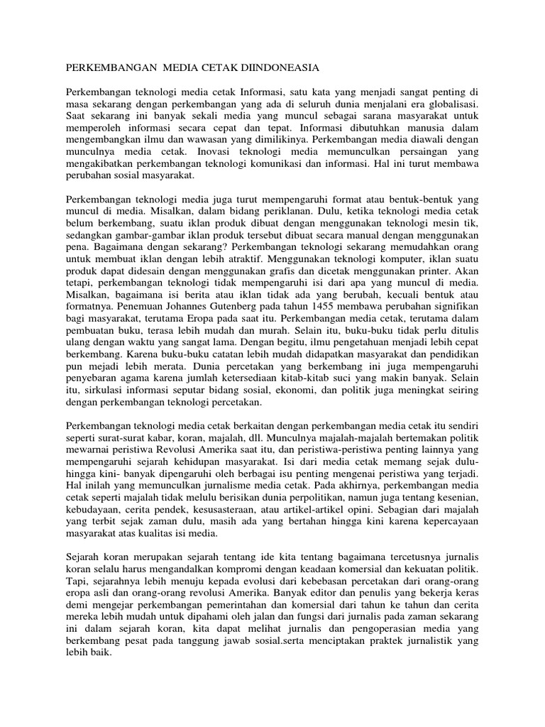 Perkembangan Media Cetak Diindonesia Pdf