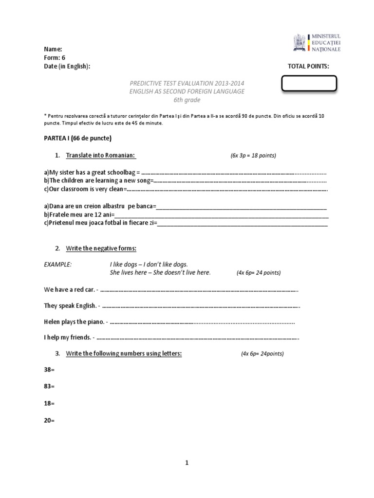 0 Test Initial Cls A6a l2 Engl | PDF
