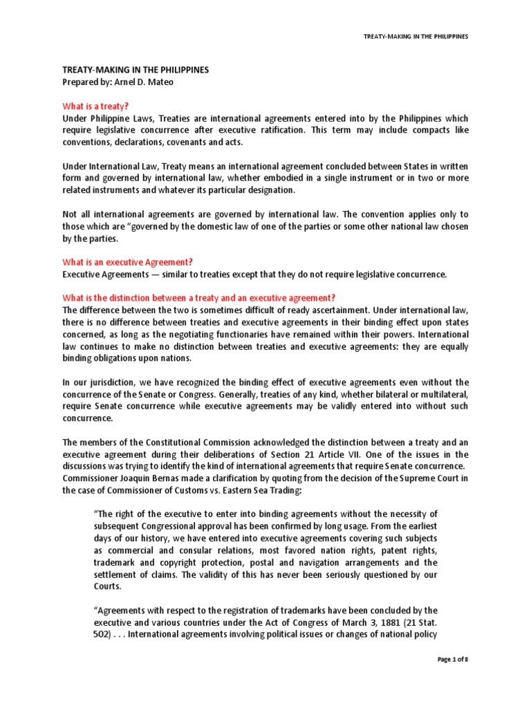 Treaty vs Executive Agreement in the Philippines | PDF | Treaty ...