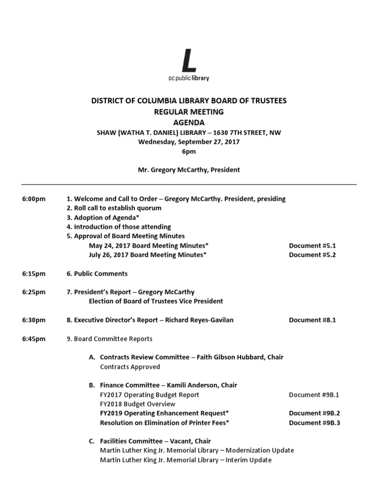 Board of Library Trustees - Meeting Agenda - Shaw Library - September ...