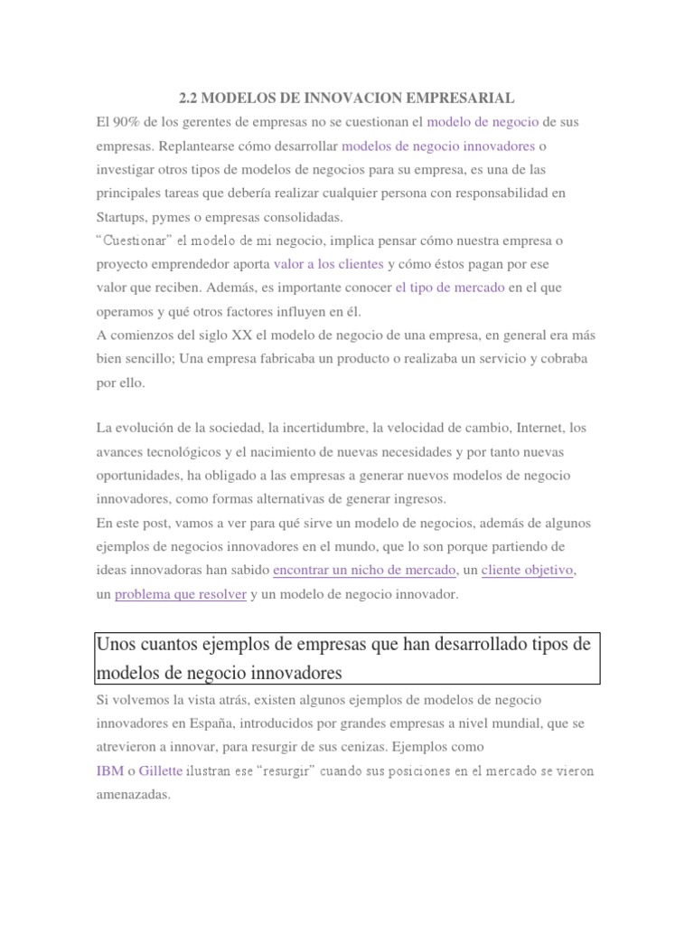 2.2 Modelos de Innovacion Empresarial | PDF | Modelo de negocio ...