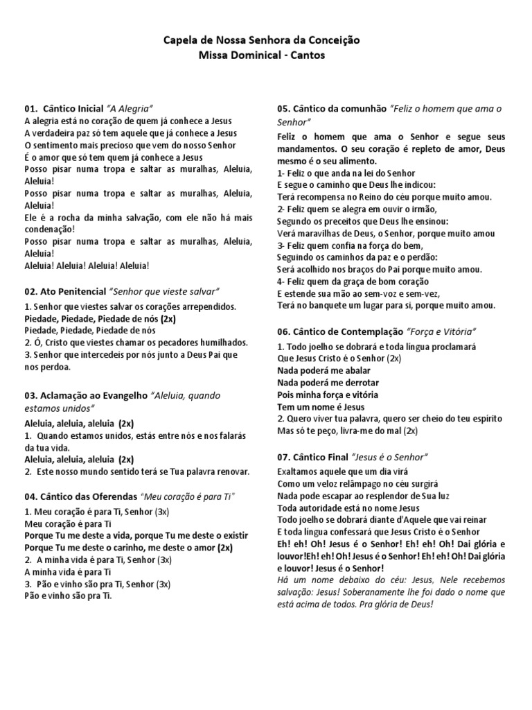 folheto de cantos missa 01102017 Jesus Missa (Liturgia