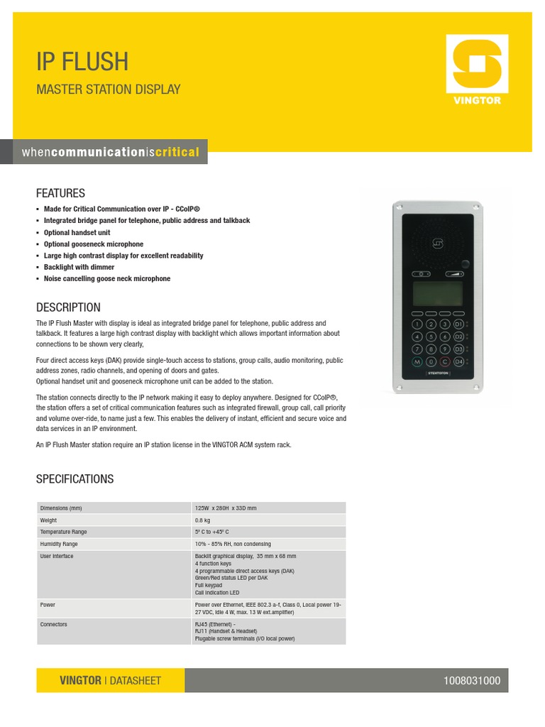 Vingtor IP Flush Telephone Communications Protocols