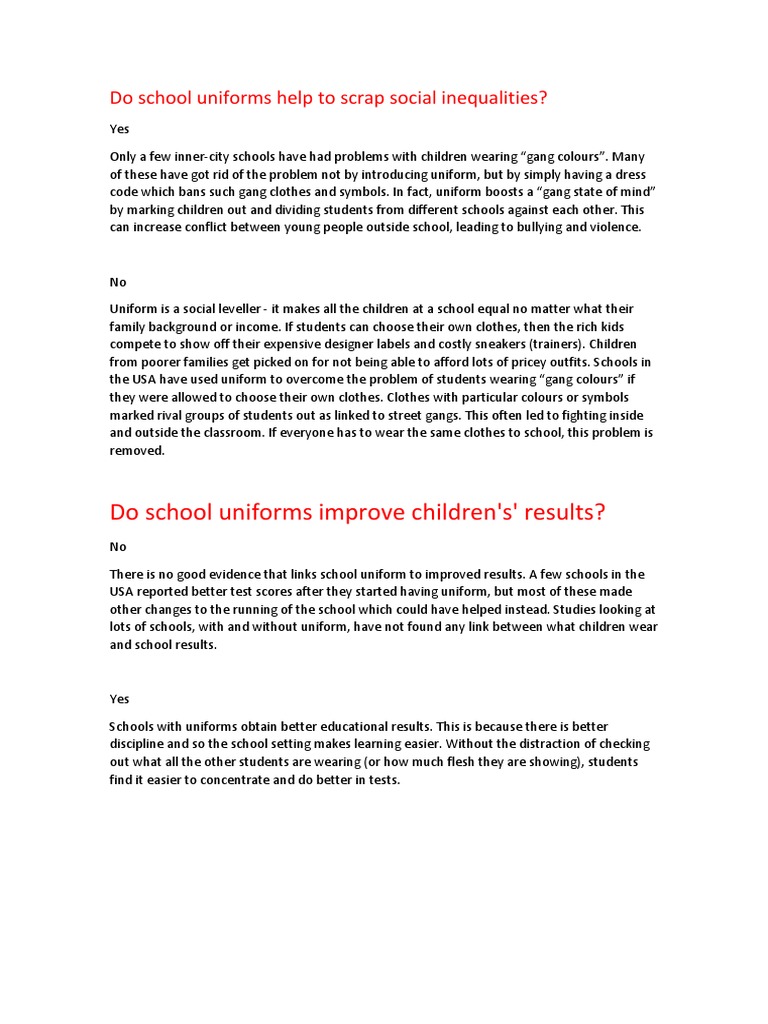 Do School Uniforms Help To Scrap Social Inequalities PDF Economic