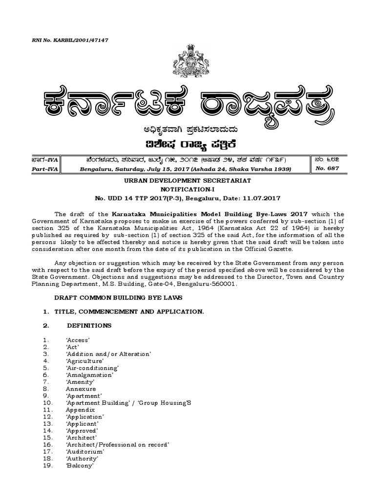 Karnataka Building ByeLaws 2017 PDF Wall Elevator