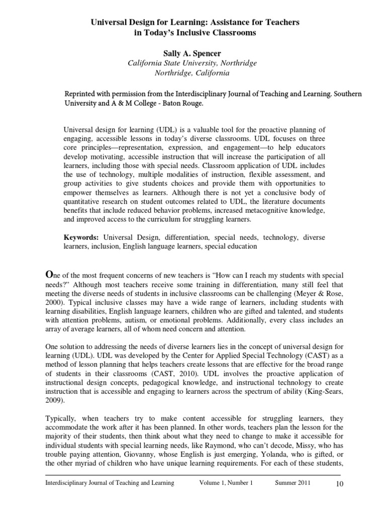 Universal Design for Learning in Classrooms | PDF | Inclusion ...