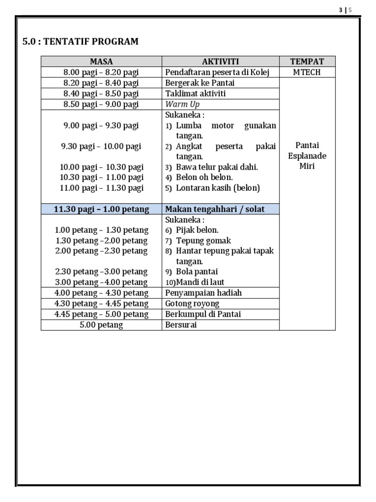 Tentatif Program Sukaneka Pantai | PDF