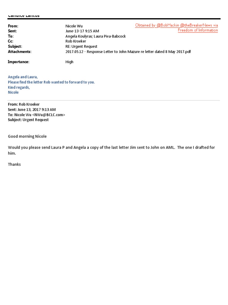 BCLC Letters on Gaming Compliance Issues | PDF | Public Sphere | Government