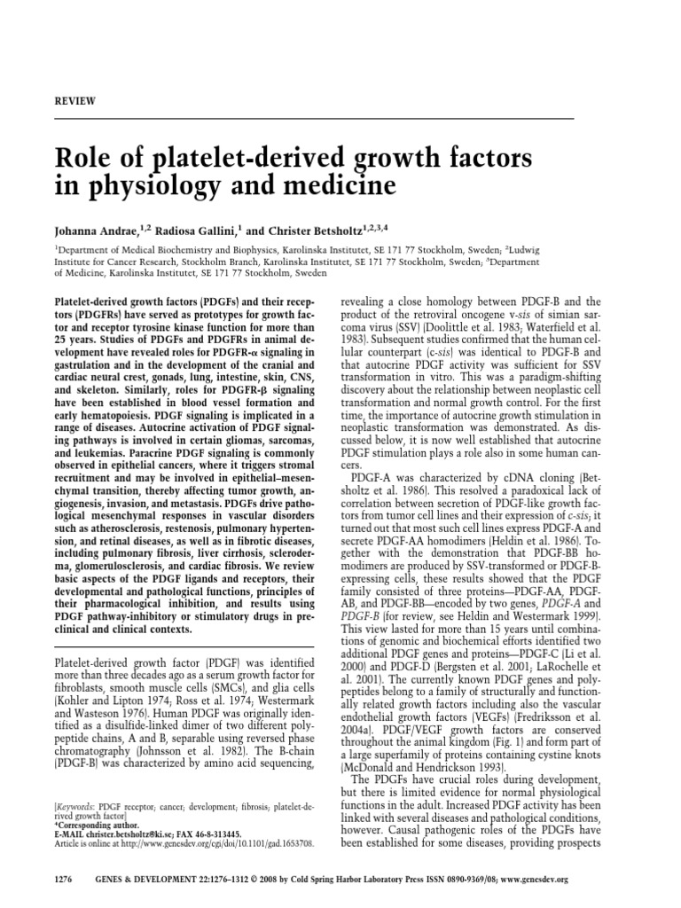 Role of Platelet-Derived Growth Factors in Physiology and Medicine ...