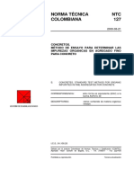 NTC 127 Concretos. Método de Ensayo para Determinar Las Impurezas Orgánicas en Agregado Fino para Concreto PDF