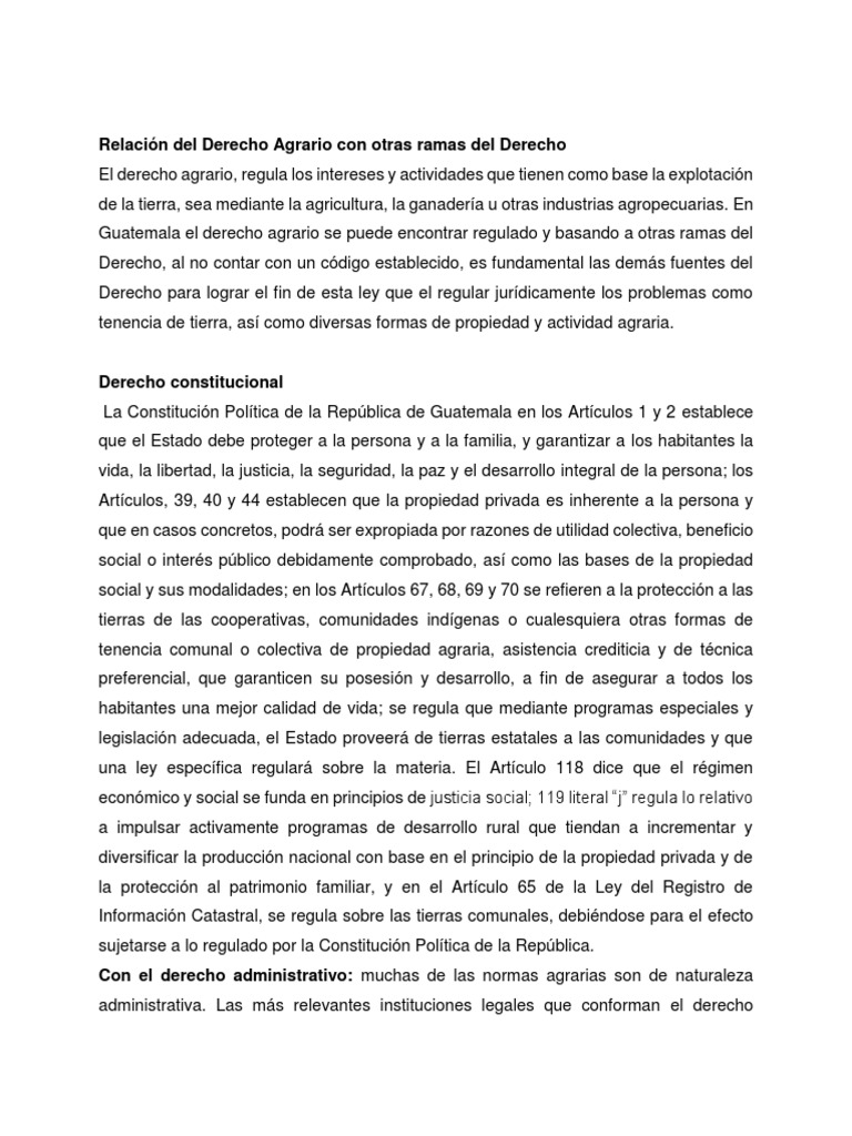 Relación Del Derecho Agrario Con Otras Ramas Del Derecho